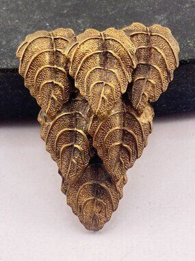 ANTIQUE Aged brass overlapping leaf triangle-shaped fur clip 1920s 1930s vintage